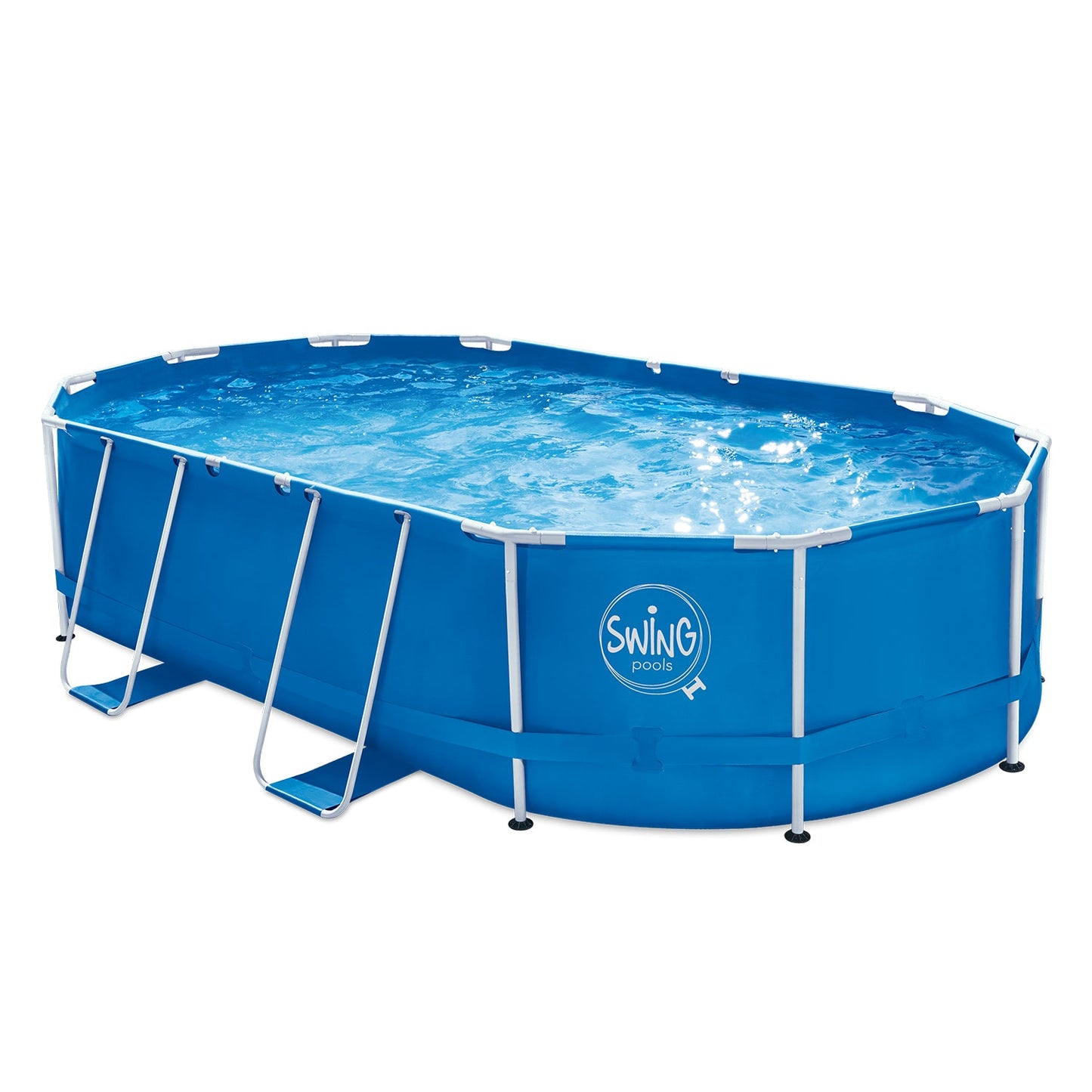 Ovanmarkpool Swing Pools Elite Oval Rampool - 4.88 x 3.05 x 1.07 m, med filter pump 12V - 3.8 m3, stege, täcke och mark filt