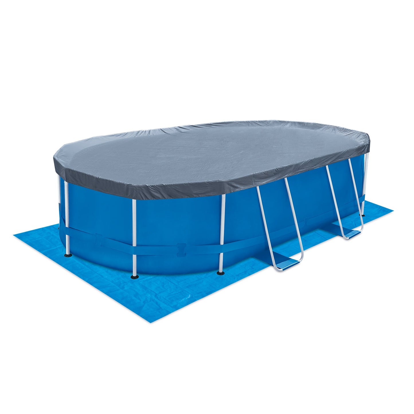 Ovanmarkpool Swing Pools Elite Oval Rampool - 4.88 x 3.05 x 1.07 m, med filter pump 12V - 3.8 m3, stege, täcke och mark filt